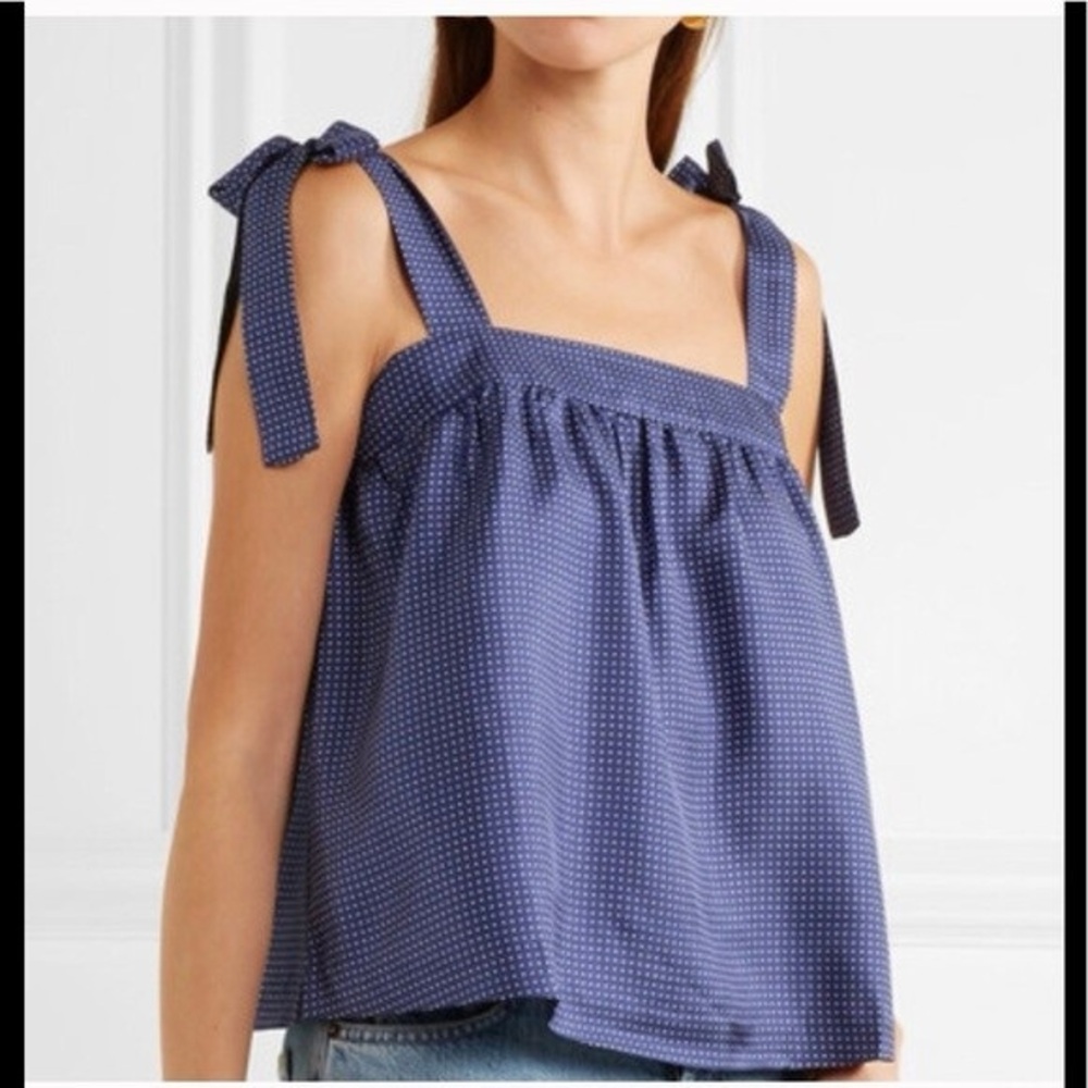 NWT J. Crew Dark Blue Polka‎ Dot  100% silk Top